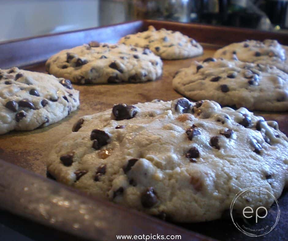 Big Chocolate chip cookies on baking tray