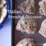Easy Italian breaded chicken recipe is made by dipping in milk, then bread crumb mixture and baked to perfection! Great as left overs too!