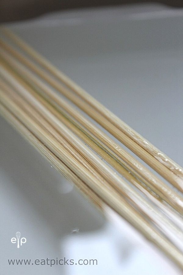 Bamboo skewers soaking in water