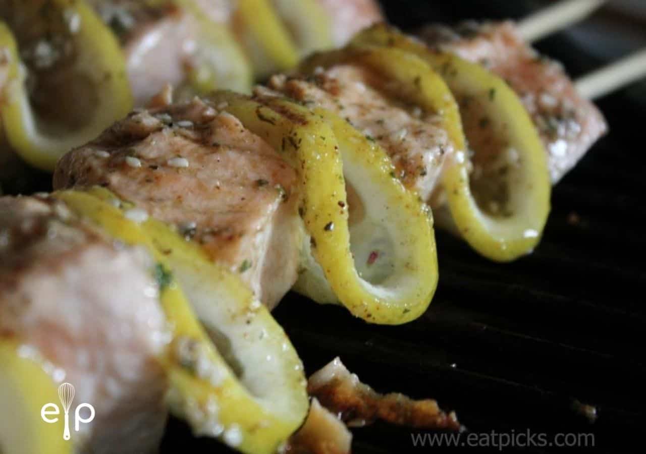 Grilled Salmon lemon on kebabs
