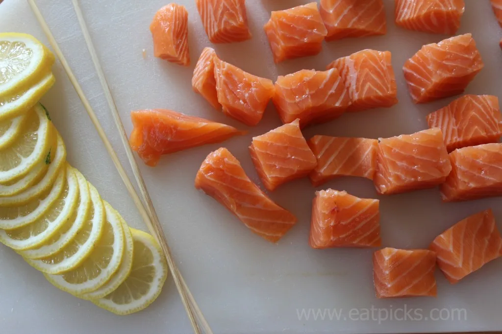 salmon and lemon slices eatpicks