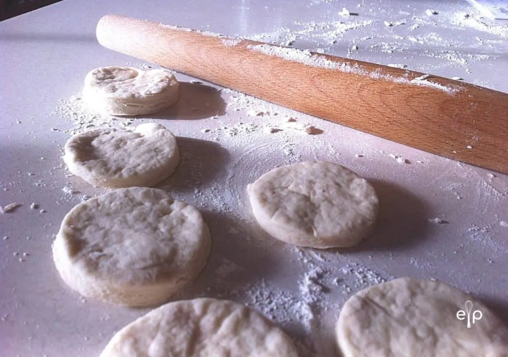 Cut out biscuits with rolling pin
