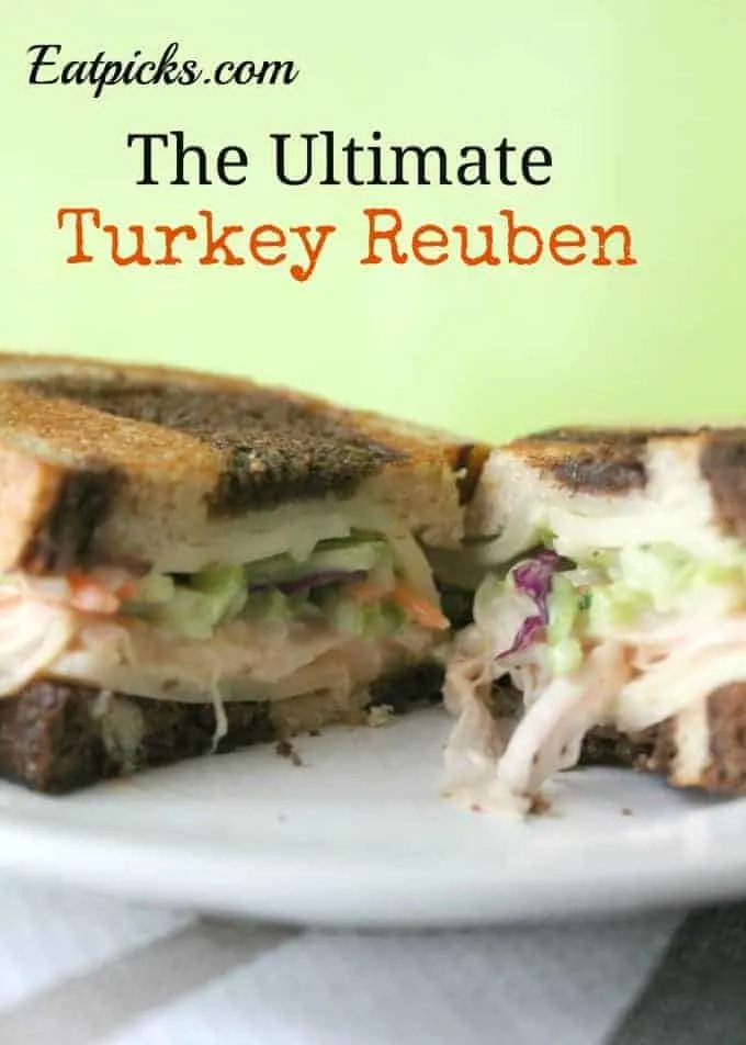 the ultimate turkey reuben full of juicy turkey, broccoli slaw, swiss cheese and toasted on marble rye bread. It's time to try a Rachel sandwich for St. Patrick's Day!