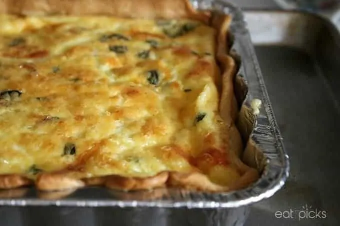 vegetable quiche in square pan makes serving this breakfast recipe a breeze!