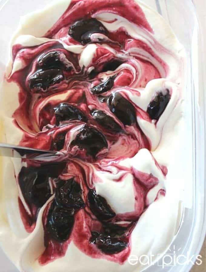Cherries and chocolate swirled in cream