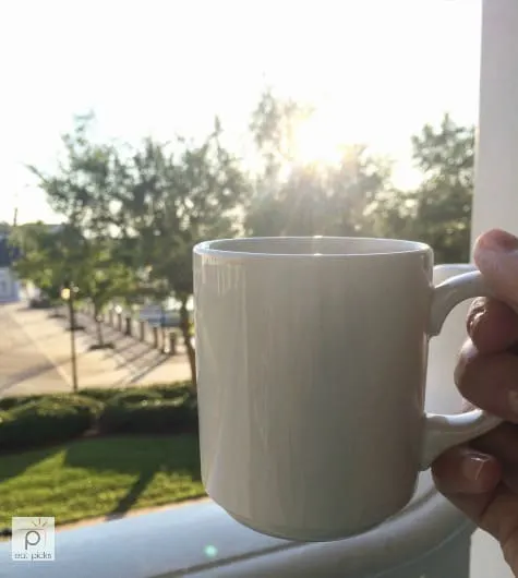 Coffee at sunrise sitting on Disney Yacht Club Hotel Balcony