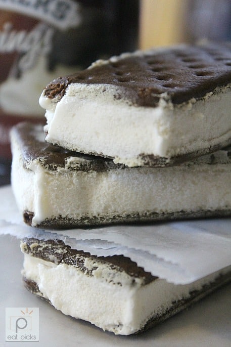 Ice cream sandwiches filled with vanilla ice cream are the classic flavor for this no-bake cake. 