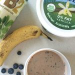 quick pb&j protein smoothie recipe has everything you need for your recovery drink or breakfast. Full of protein packed Greek Yogurt, PB2 powder and milk, add a bit of blueberries and banana and you are ready for the ultimate smoothie snack!
