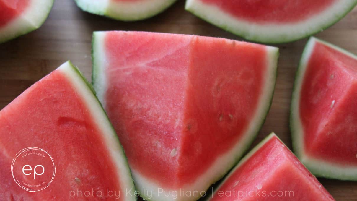 Fresh Watermelon wedge slices on cutting board