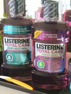 LISTERINE® on tray in bathroom makes morning routine easy and simple.