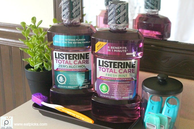 LISTERINE® on tray in bathroom makes morning routine easy and simple. 