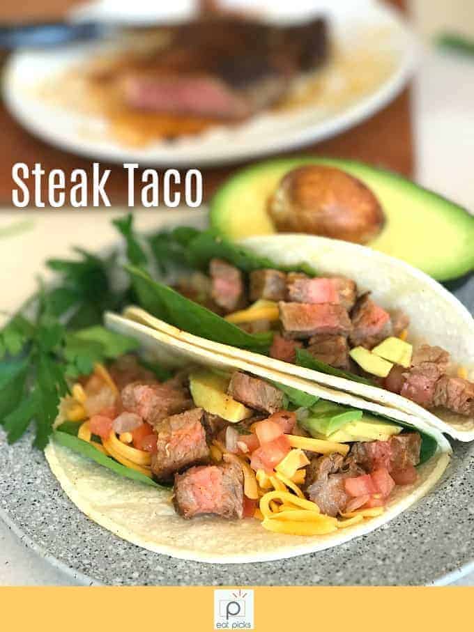 Steak Taco is made with delicious Strip Steak. 