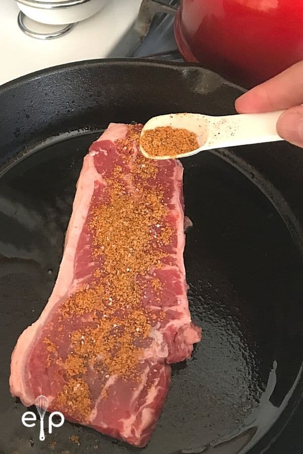 Spice mix on steak for tacos