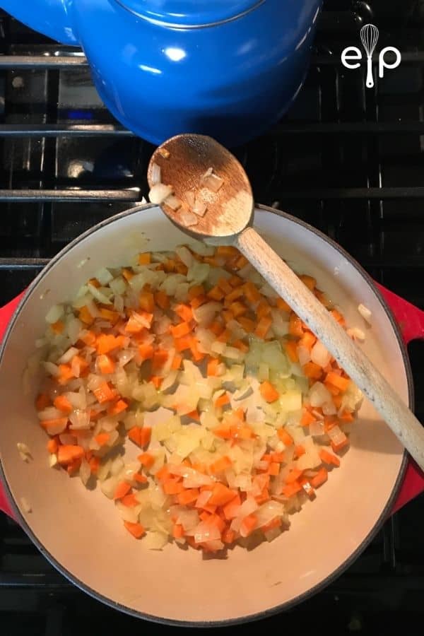 cooking mirepoix for soup