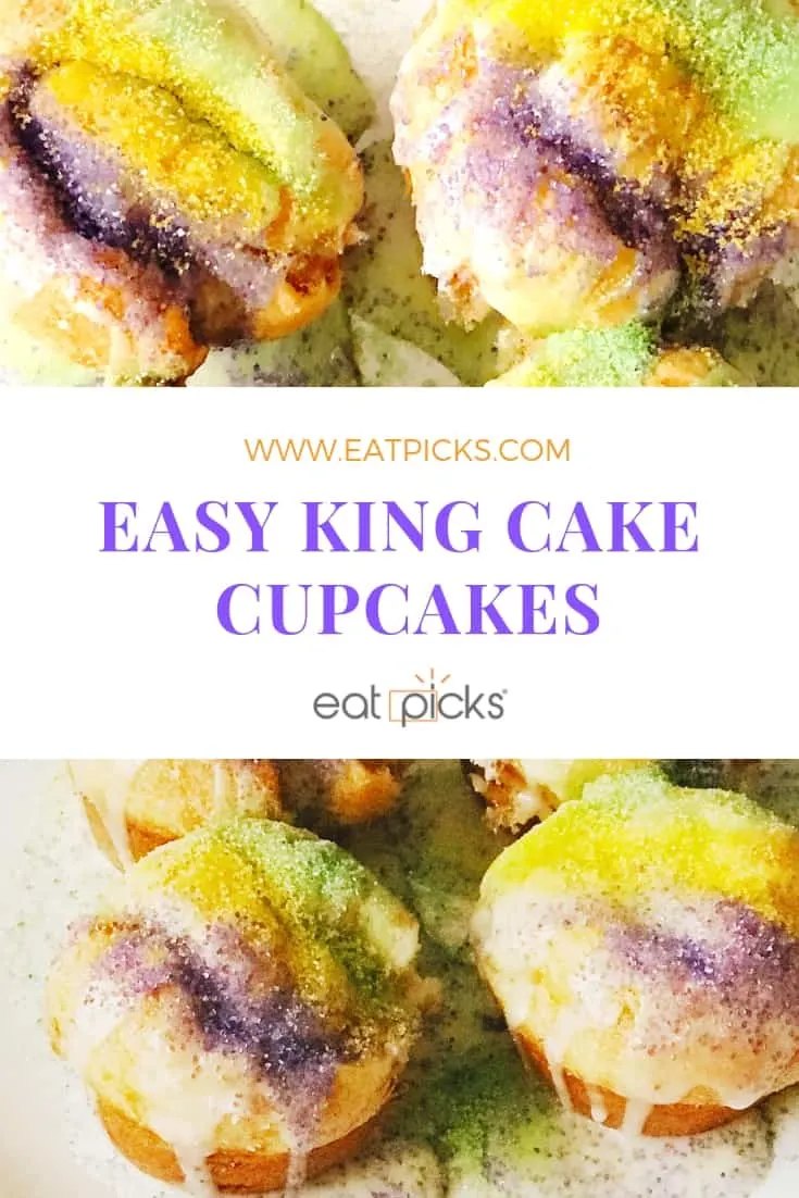 Easy King Cake Cupcakes with colored sprinkles