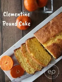 Clementine Pound Cake on table with clementines