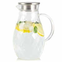 Borosilicate Glass Pitcher with Lid and Spout - 68 Ounces Cold and Hot Water Carafe with Unique Diamond Pattern, Beverage Pitcher for Homemade Iced Tea and Juice.