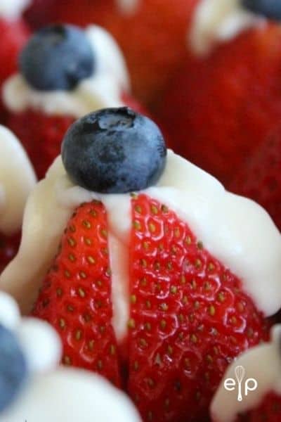 Red White and Blue Cheesecake Stuffed Strawberries