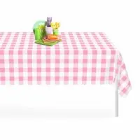 Pink Checkered Gingham 6 Pack Premium Disposable Plastic Tablecloth 54 Inch. x 108 Inch. Rectangle Table Cover By Grandipity