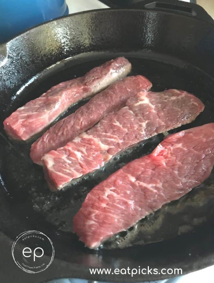 Sirloin Steak Tips in Cast Iron Skillet