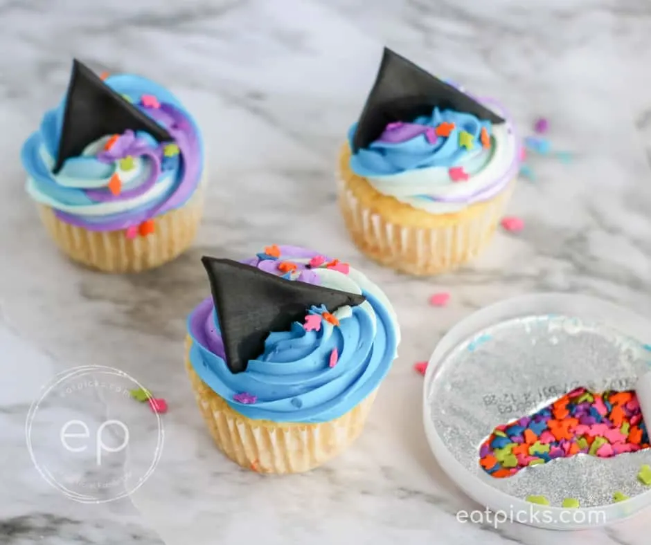 shark cupcake prep sprinkles