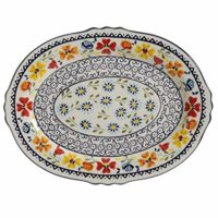 Gibson Elite 98760.01R Luxembourg Handpainted 14" Serving Platter, Blue and Cream w/Floral Designs