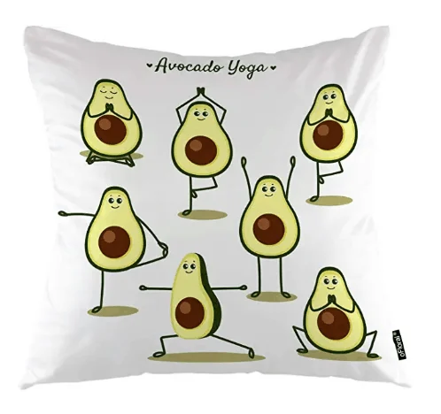 Avocado decorative pillow with yoga poses