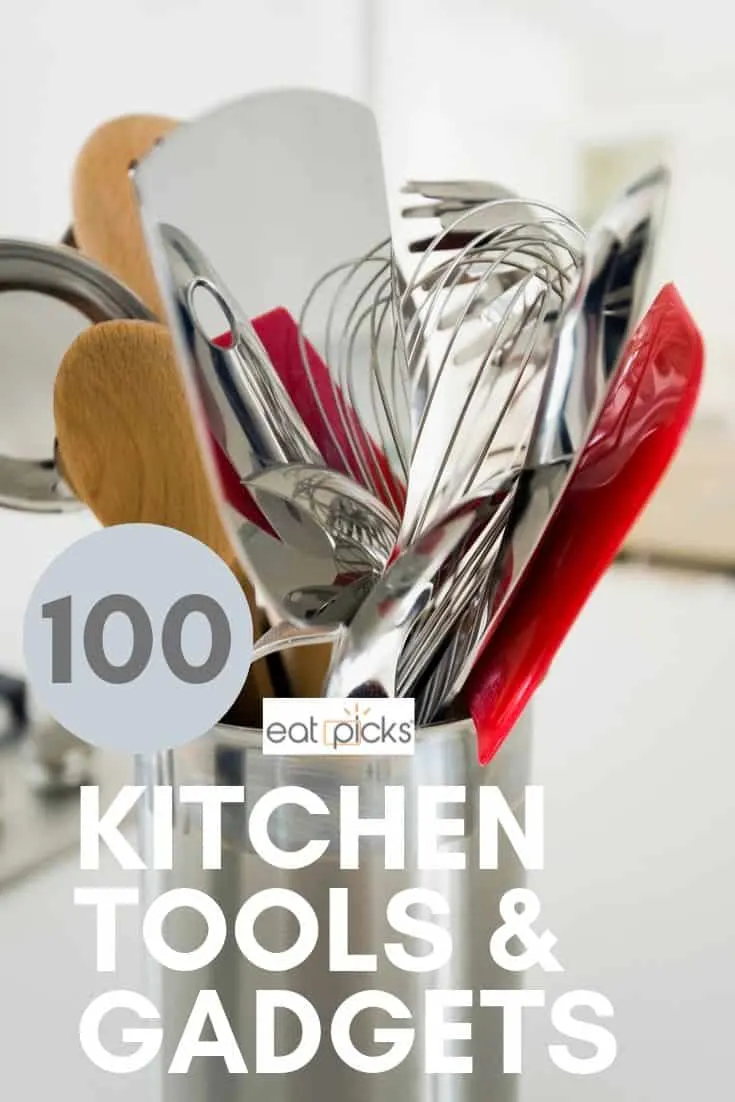 100 Kitchen Tools & Gadgets in crock on counter