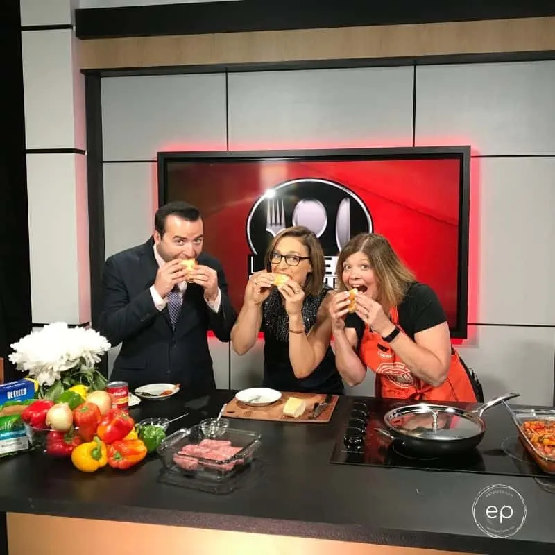 Kelly Greg Jill eating NewsChannel13 Lets Eat Kitchen segment