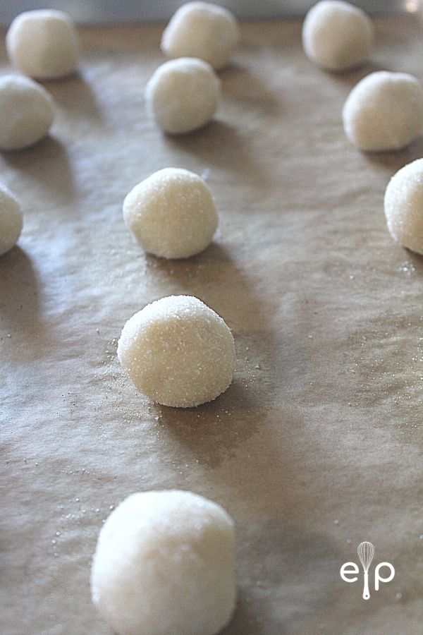 Sugar Cookie Balls on baking sheet