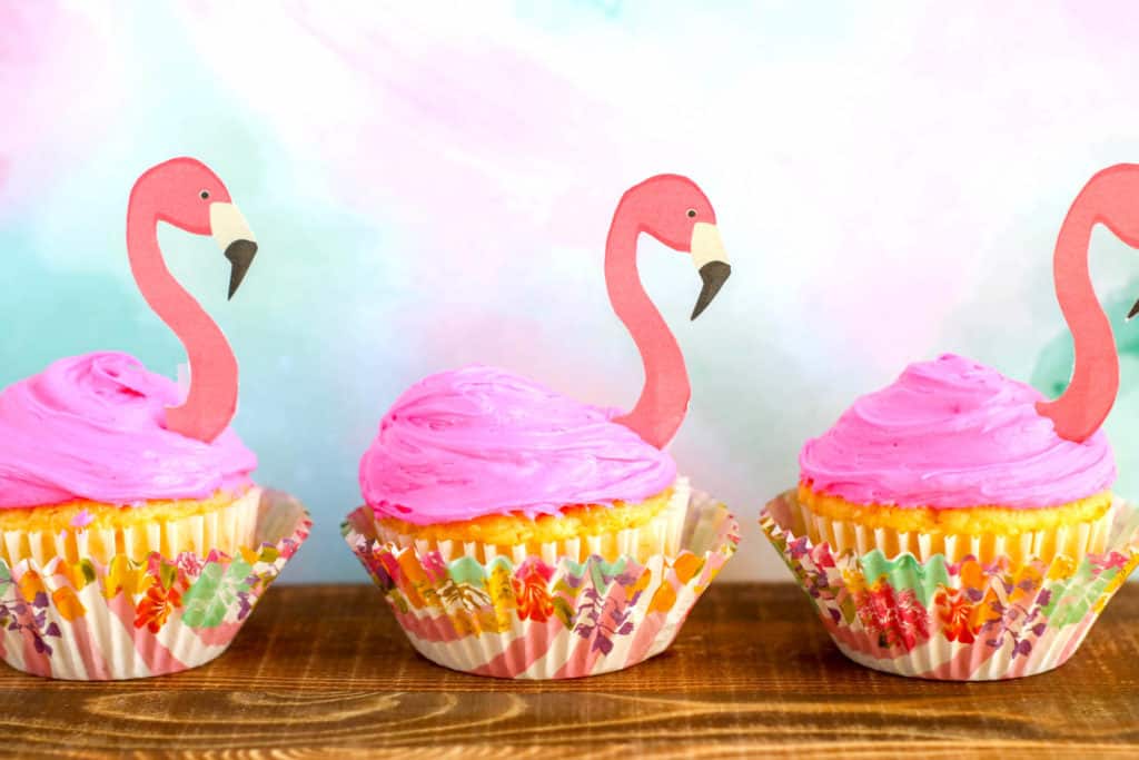 Flamingo Cupcakes with cupcake toppers