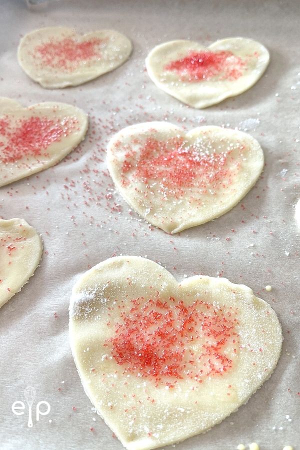 Sugar Cookie Hearts covered with sprinkles