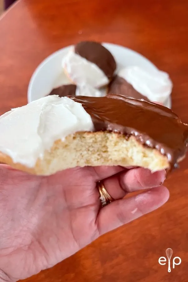 Bite out of half and half cookie